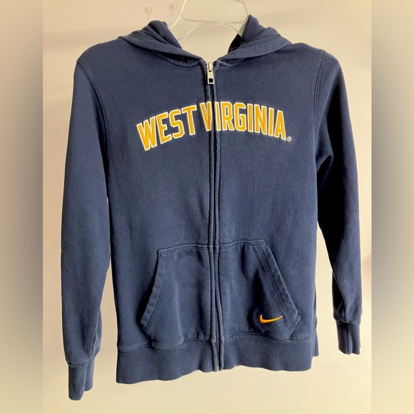 Nike West Virginia Mountaineers Zip-Up Boy’s Hoodie, Large Youth, Navy Blue/Gold - Picture 1 of 4